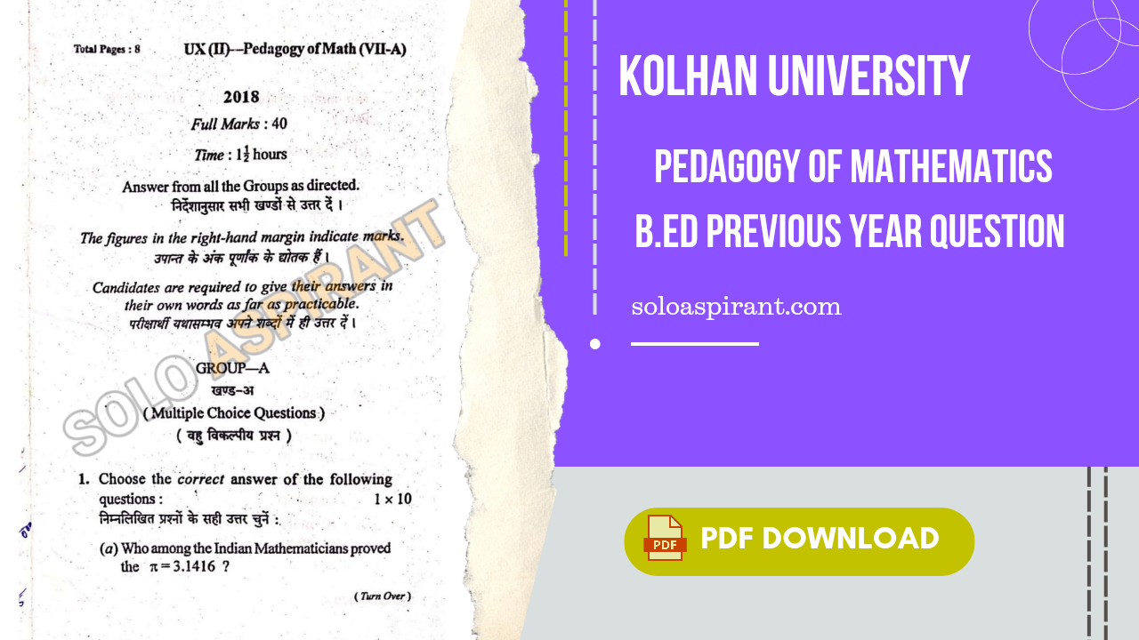 Pedagogy of Mathematics Questions Kolhan University